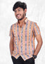 Hand-woven Sambalpuri Men's Cotton Half-sleeve Shirt in Peach