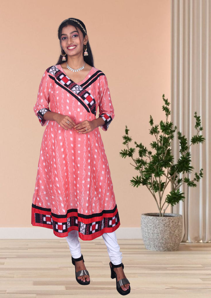 Authentic Sambalpuri Anarkali Design Pure Cotton Women Kurta in Pink