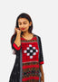 Sambalpuri Women's Gown – Black with Red and White Pasapali Ikat Motif