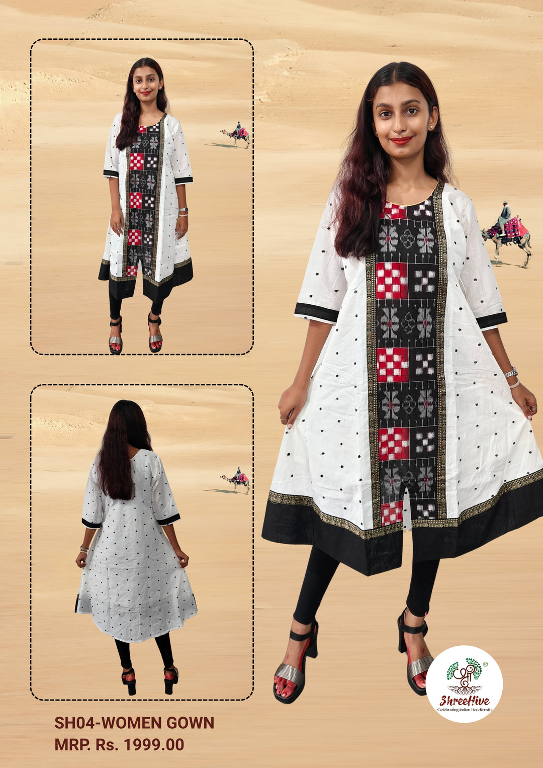 Authentic Sambalpuri Gown Design Pure Cotton Women Kurta White