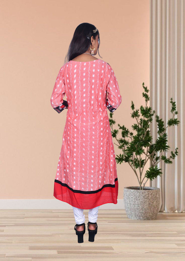 Authentic Sambalpuri Anarkali Design Pure Cotton Women Kurta in Pink