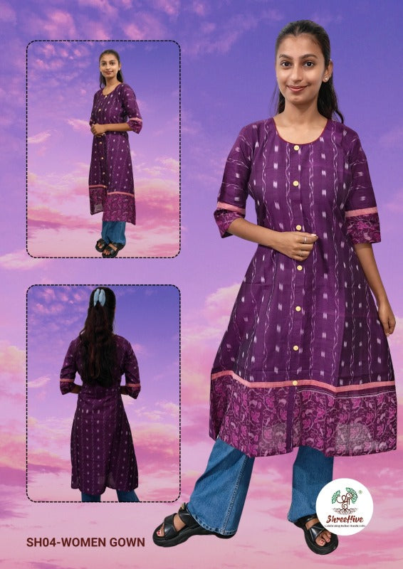 Gulika – Violet Sambalpuri Gown with Pink Detailing