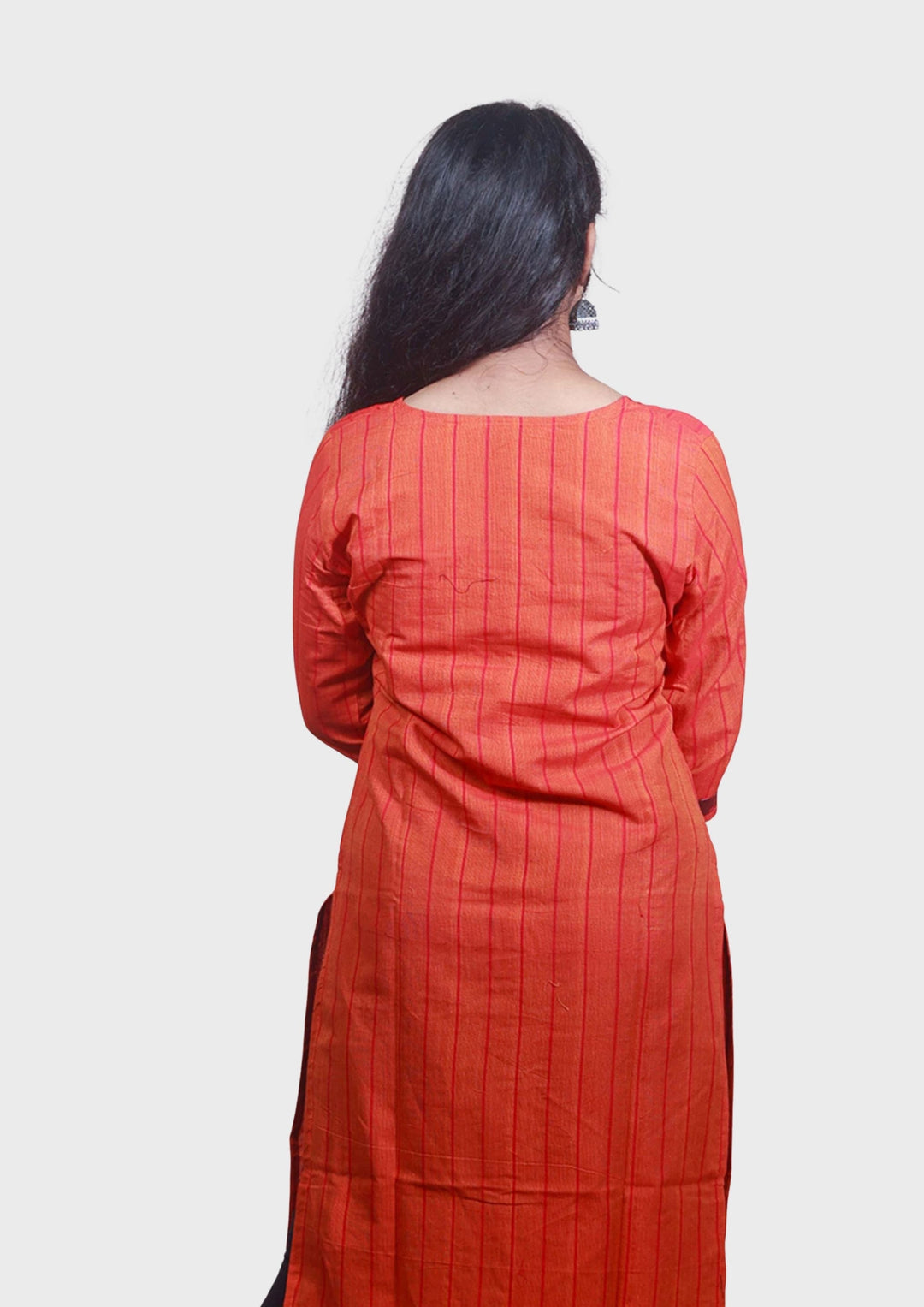 Sambalpuri Women's Kurti - Stripe pattern Cotton Kurta in Orange