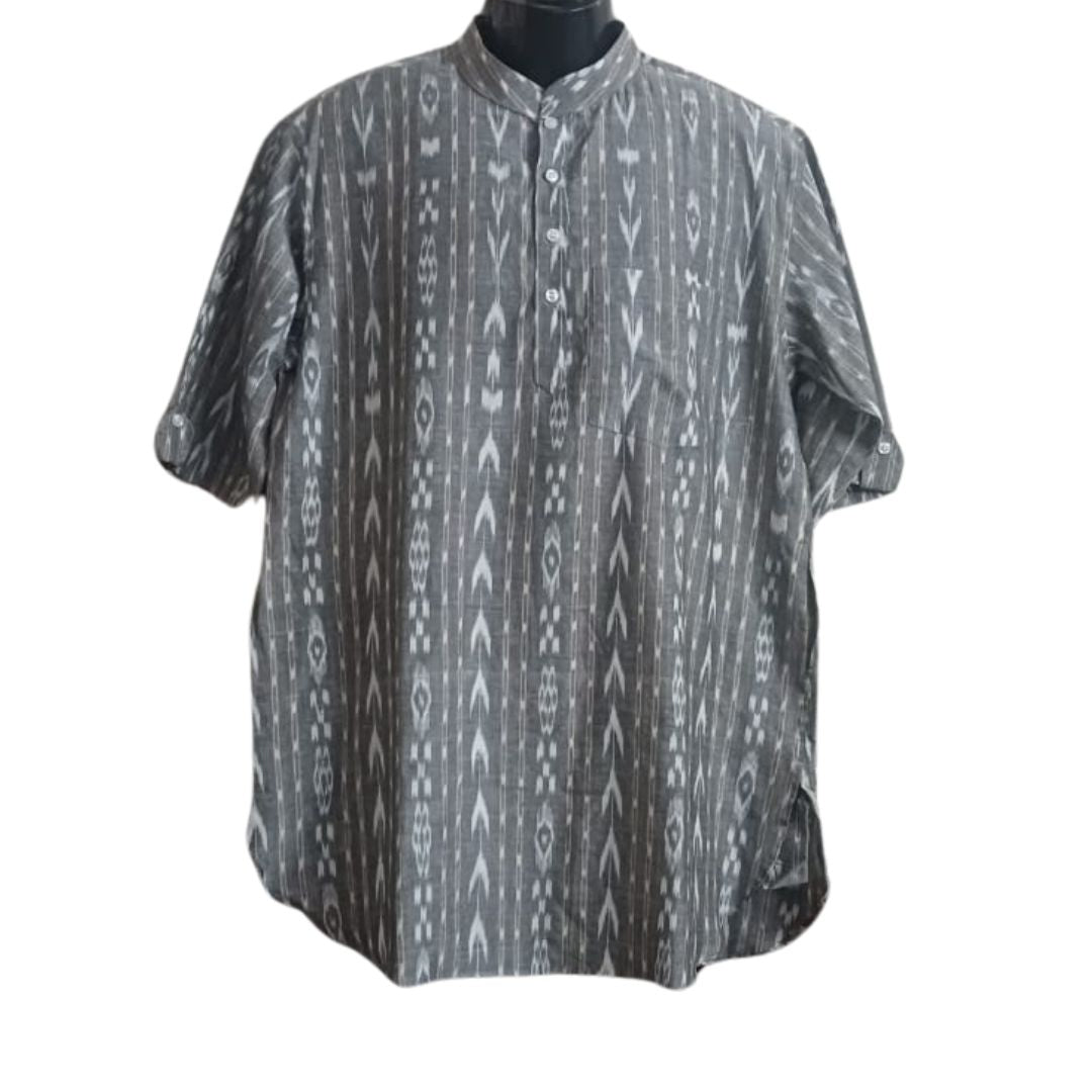 Sambalpuri Handloom Cotton Grey Short Kurta for Men