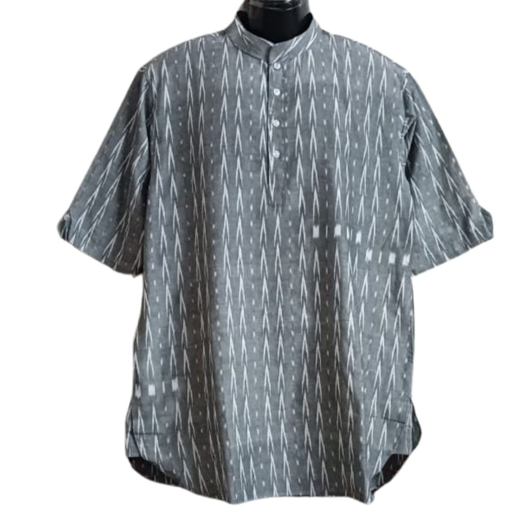 Sambalpuri Handloom V-shaped Grey Short Kurta for Men