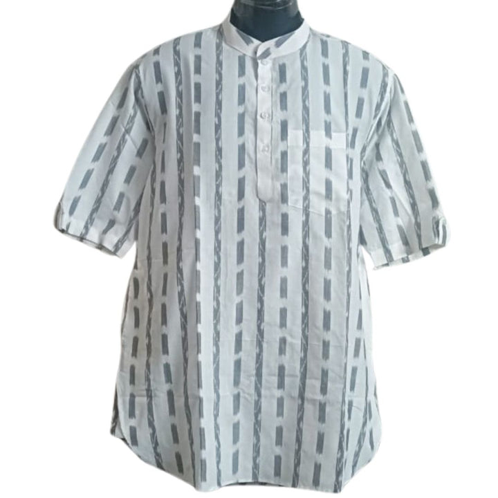 Sambalpuri Handloom Men's Cotton White Stripe Short Kurta