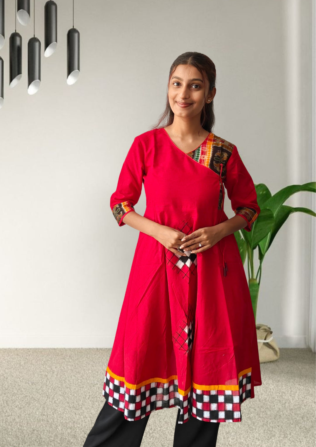 Queens Design Authentic Sambalpuri Kurta – Royal Red Edition for Women