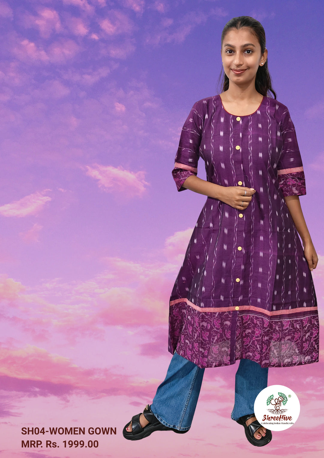 Gulika – Violet Sambalpuri Gown with Pink Detailing