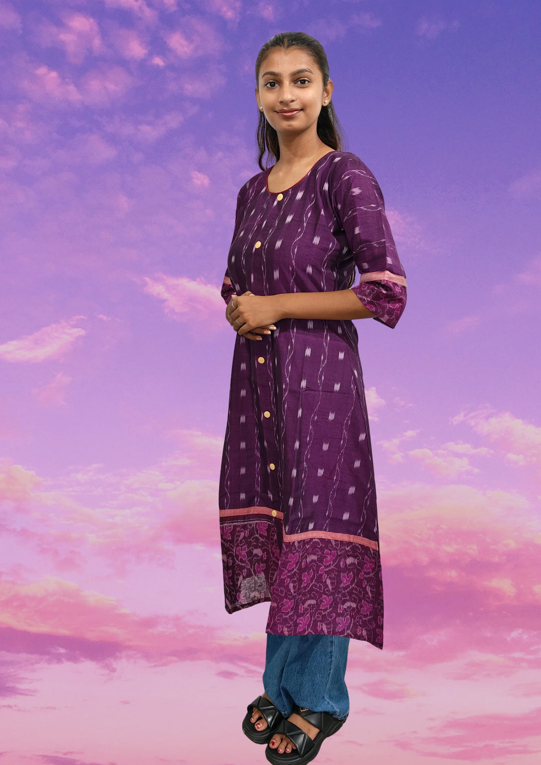 Gulika – Violet Sambalpuri Gown with Pink Detailing