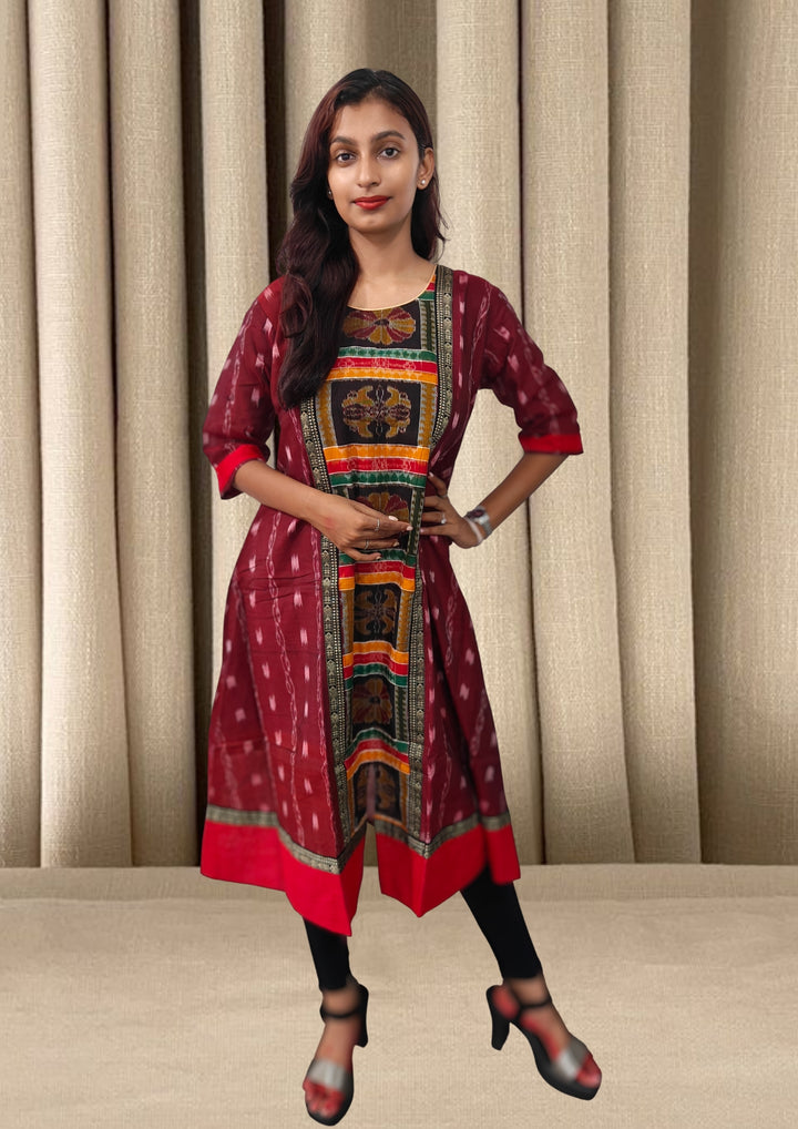 Authentic Sambalpuri Queens Design Women Kurta Maroon