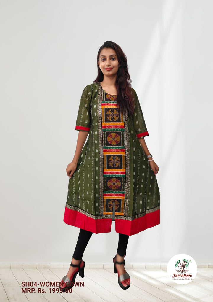 Authentic Sambalpuri Queens Design Women Kurta Mehendi