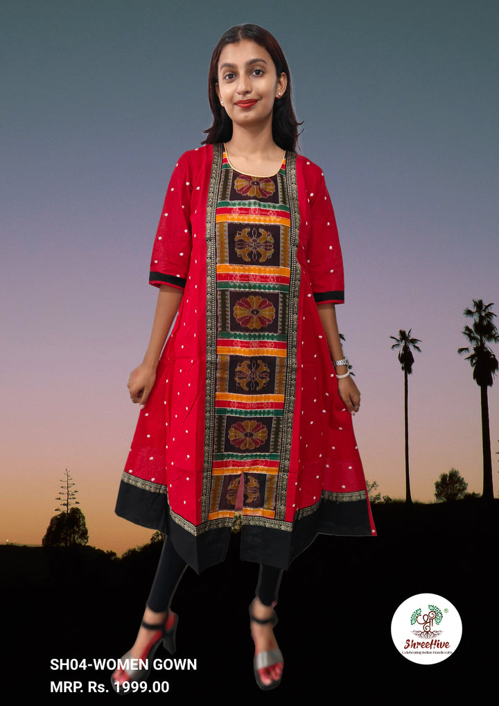 Authentic Sambalpuri Queens Design Women Kurta Red