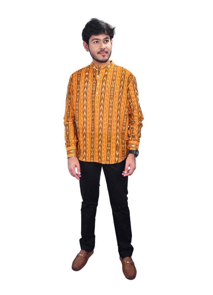 Sambalpuri Handloom Full-sleeve Cotton Kurta for Men in Yellow