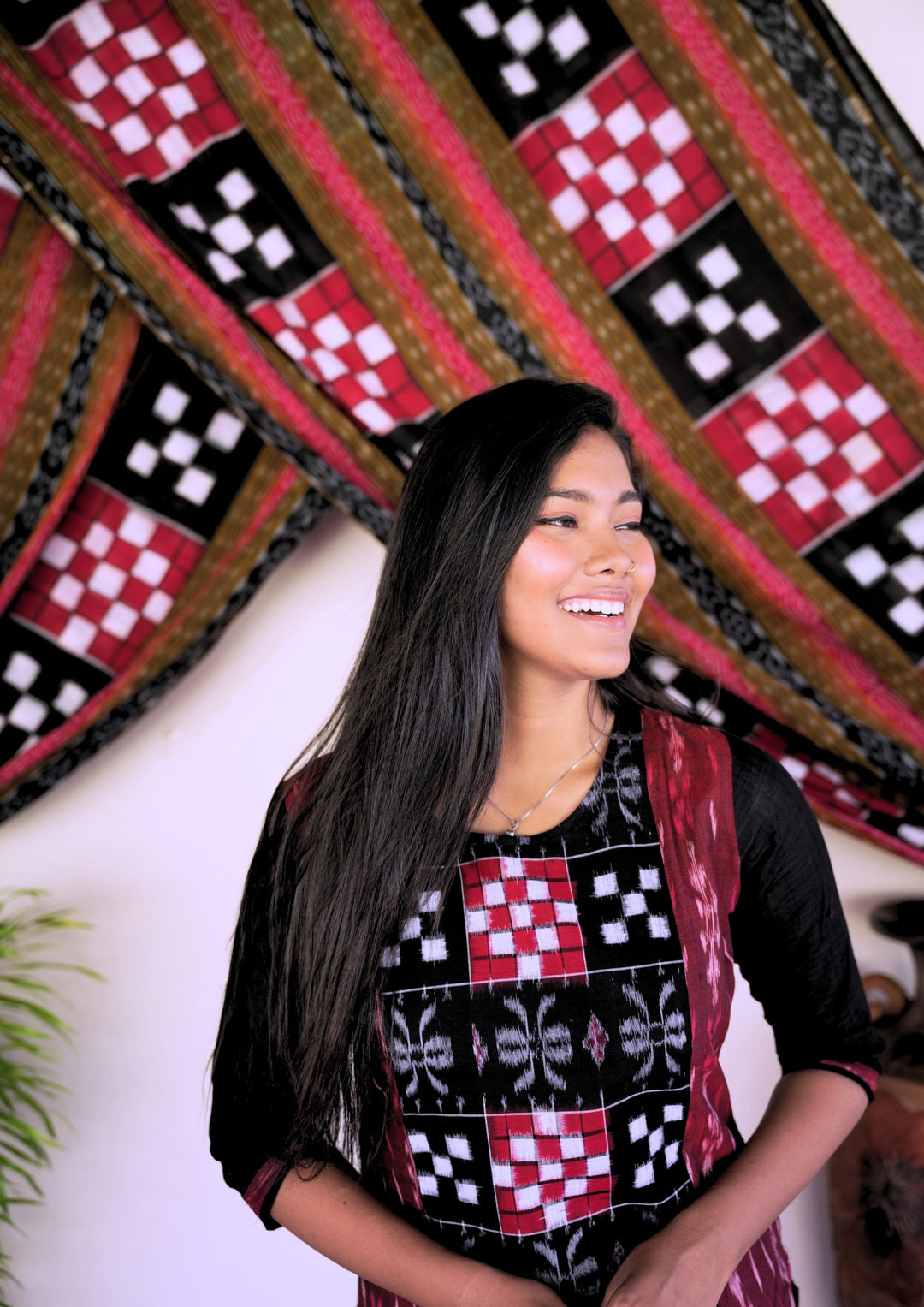 Sambalpuri Women's Kurti - Pure Cotton Black Sapta Design