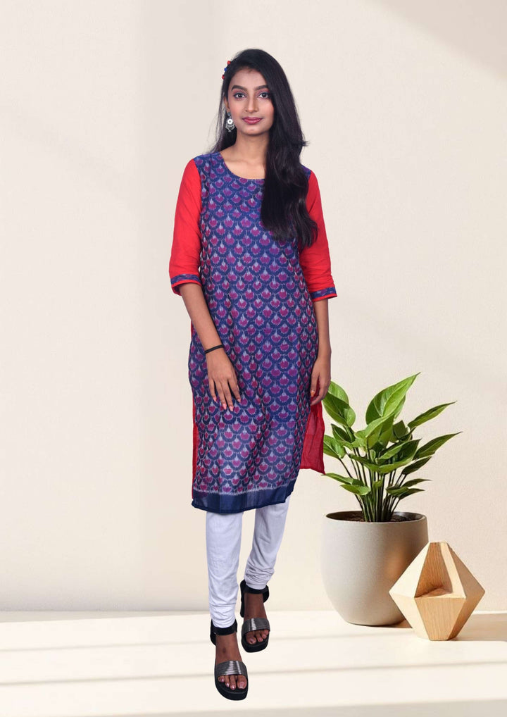 Sambalpuri Handloom Women's Kurta in Red & Violet