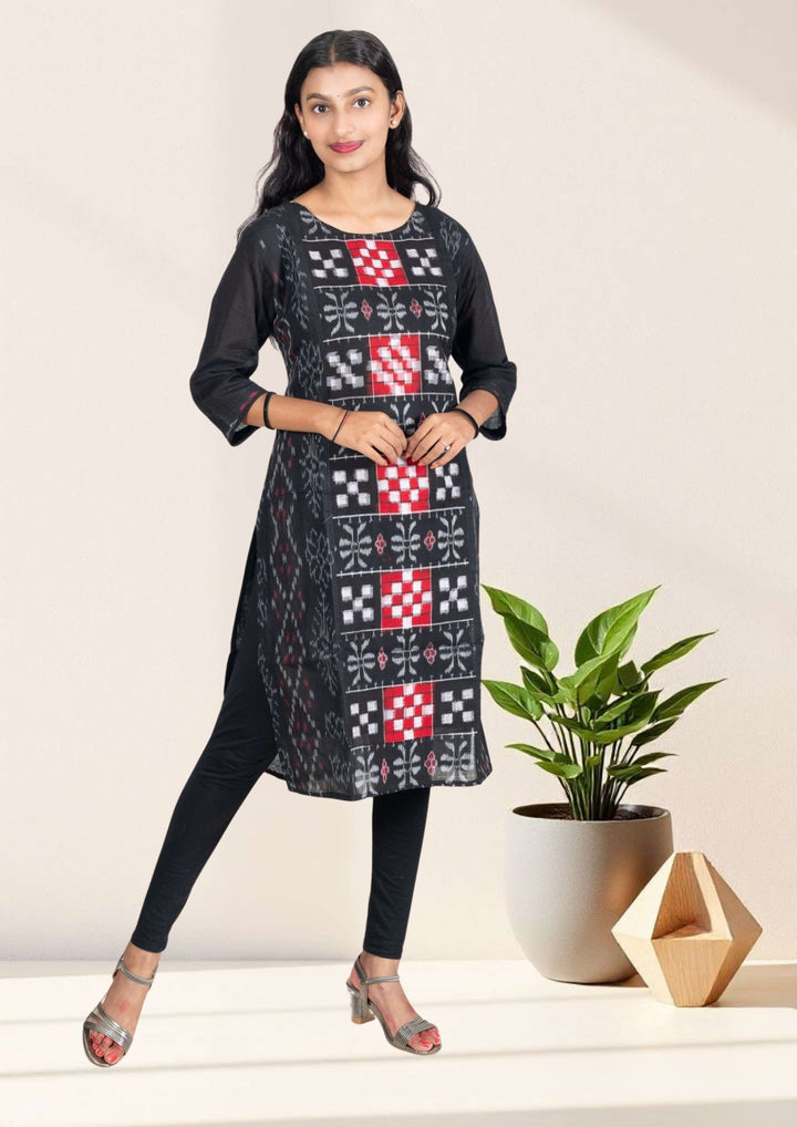 Sambalpuri Pure Cotton Black Sapta Design Women's Kurta