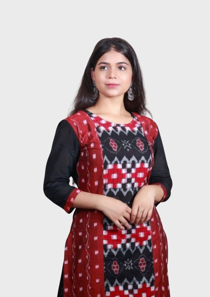 Sambalpuri Women's Kurti -   in Black and Maroon