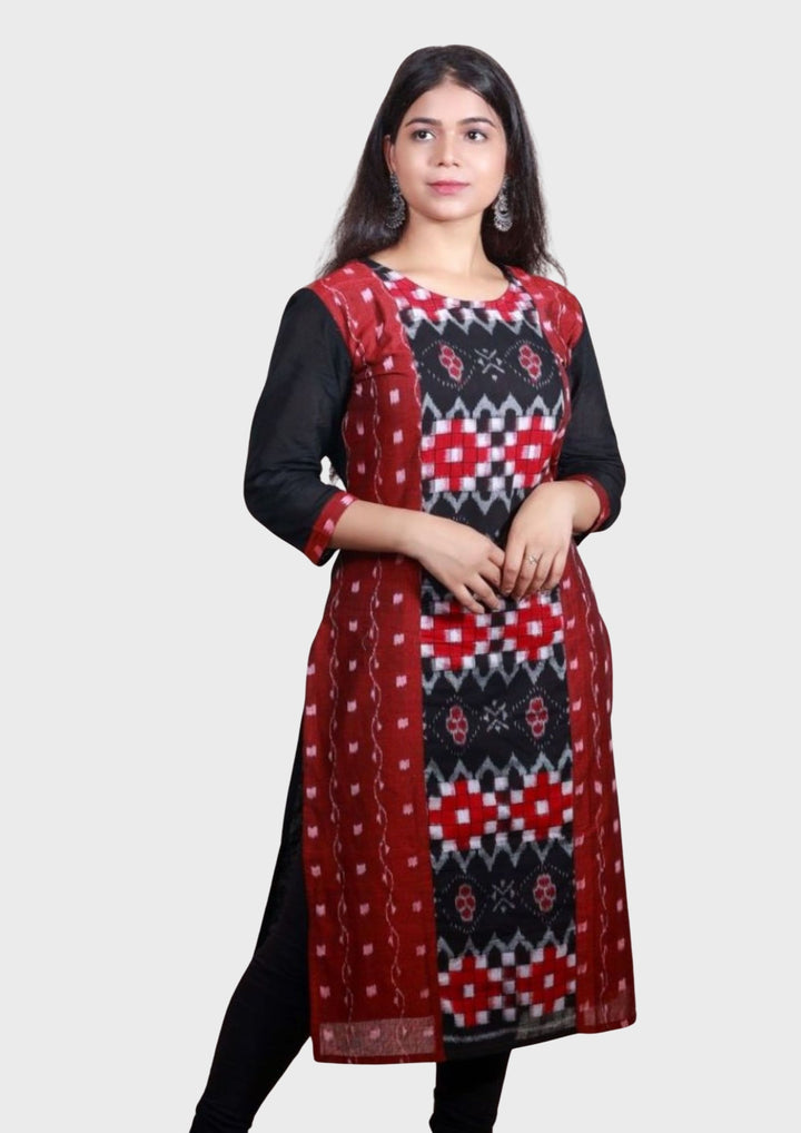 Sambalpuri Women's Kurti -   in Black and Maroon
