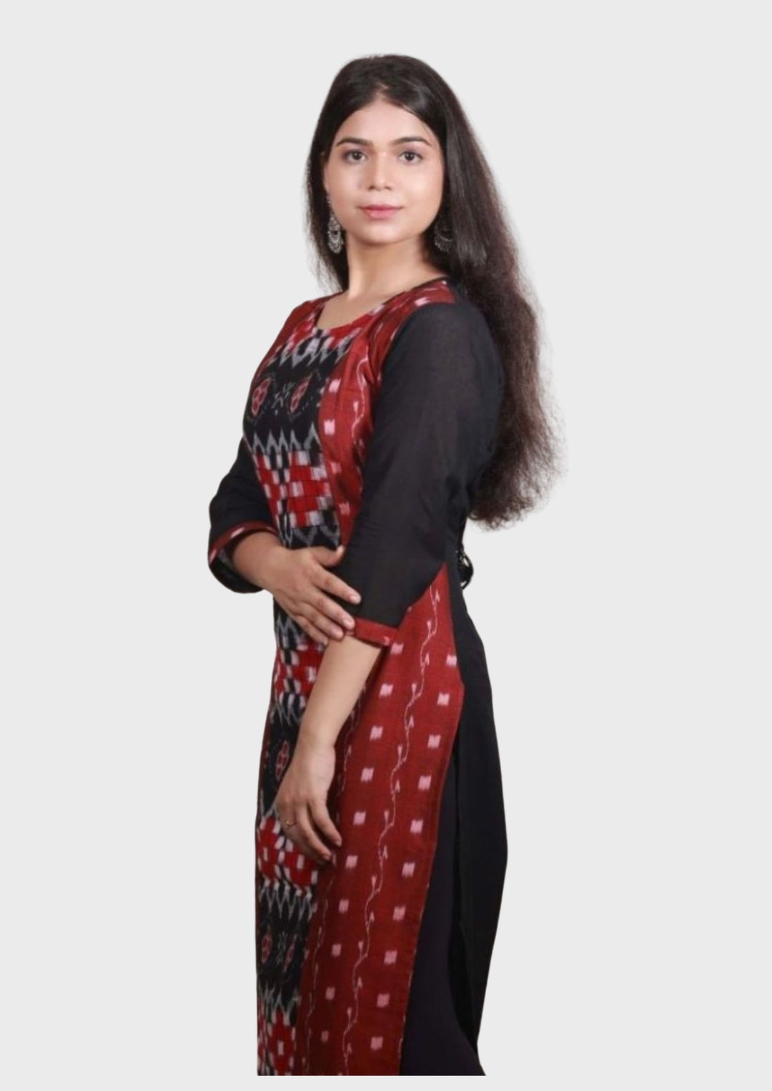 Sambalpuri Women's Kurti -   in Black and Maroon