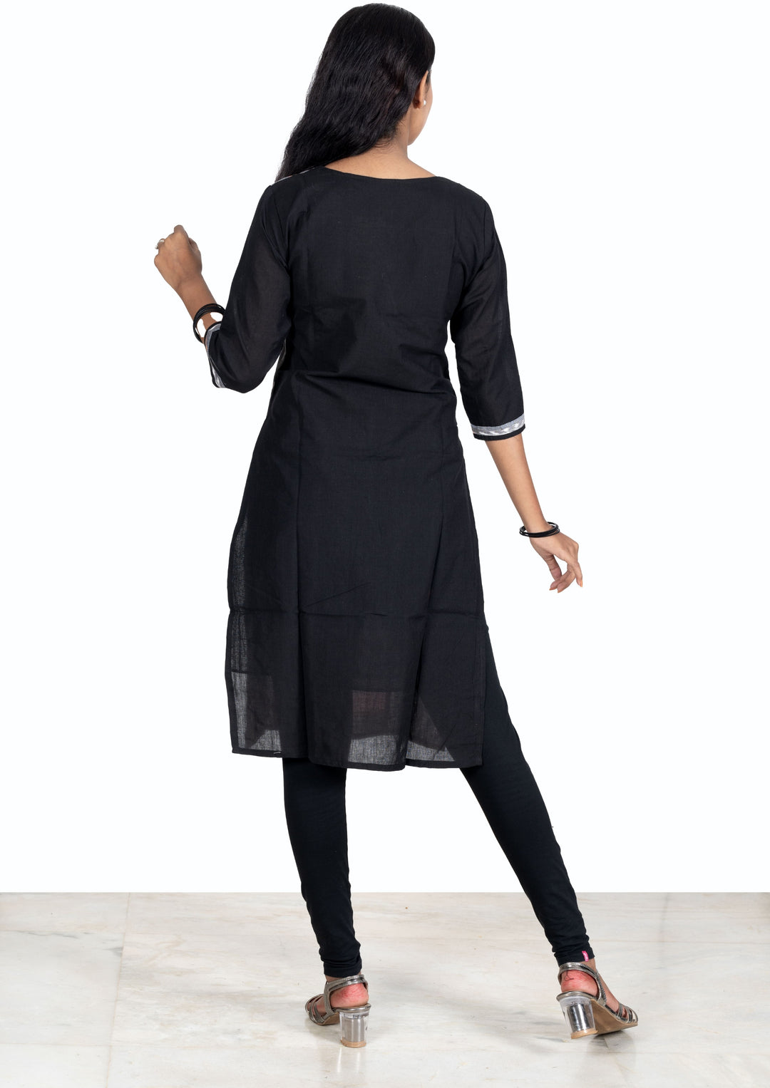 Sambalpuri Women's Kurti - Bichitrapuri Design Pure Cotton Kurta in Grey & Black