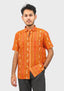 Sambalpuri Men's Shirt – Orange with Yellow Ikat Vertical Stripe Motif (Half Sleeve)