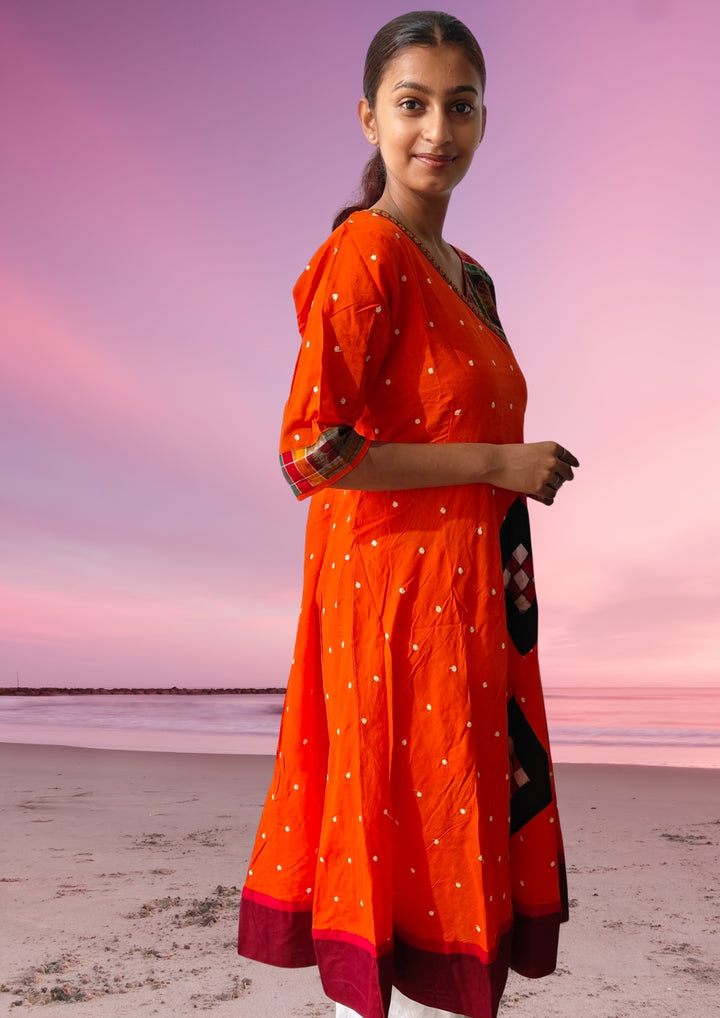 Authentic Sambalpuri Queens Design Women Kurta Orange